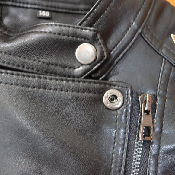 Kids Faux Leather Jacket Studded Gothic Moto Zip Grunge 140 - Picture 6 of 11